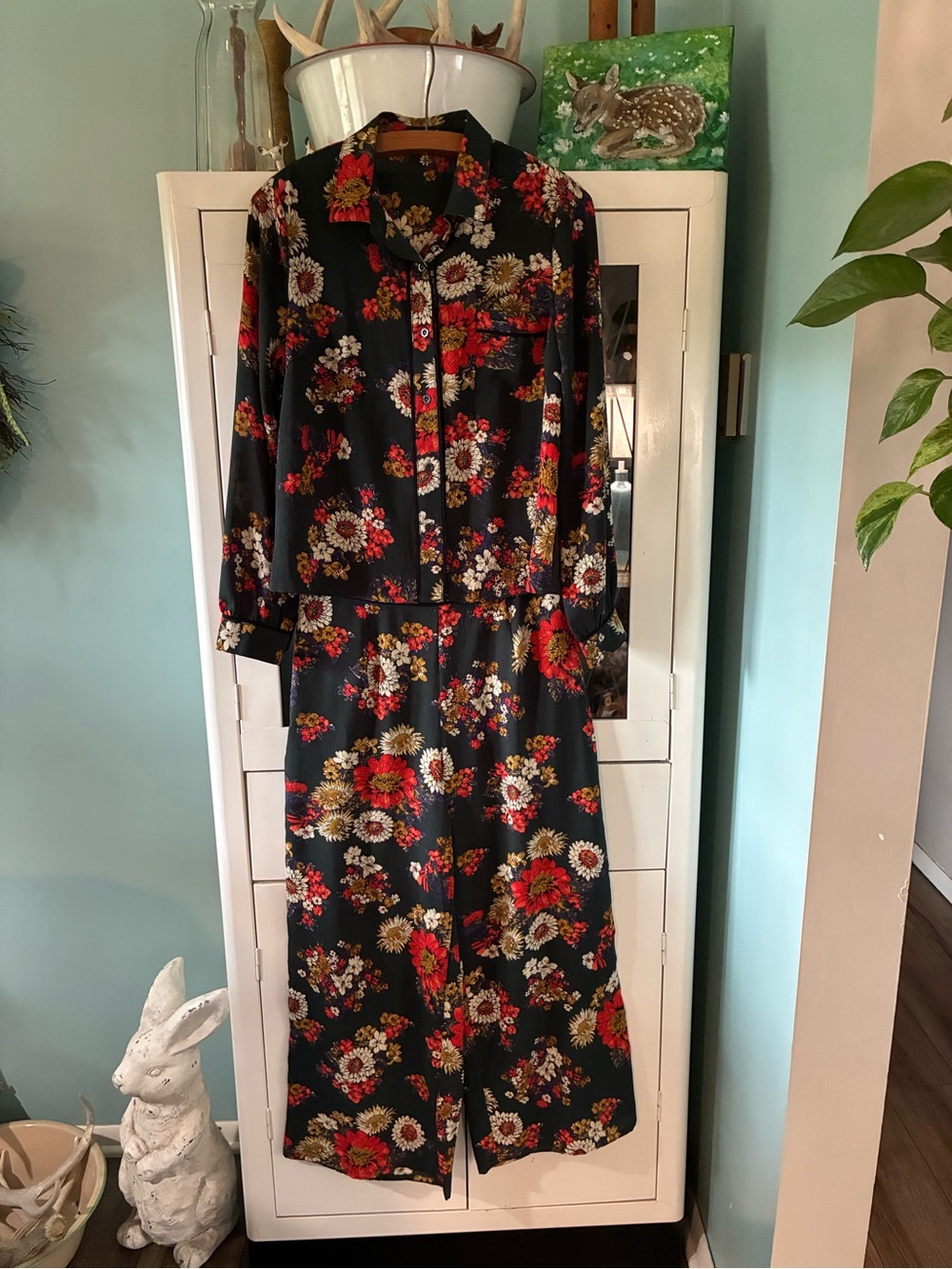 Nasty Gal sz 6 Floral Two-Piece Set with Red & Cream Bouquet Print euc